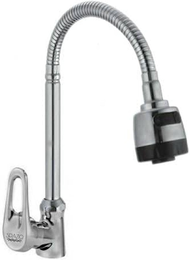 SPAZIO صنبور SPAZIO Hexa المرن ذو العنق المعقوف المصنوع من النحاس الأصفر، مزود بخرطوم فضي مرن بزاوية 360 درجة ونمط تدفق مزدوج للماء الساخن/البارد، مناسب لأحواض المطبخ وأحواض الغسيل، بلمسة نهائية من الكروم والفضة. - Image 1